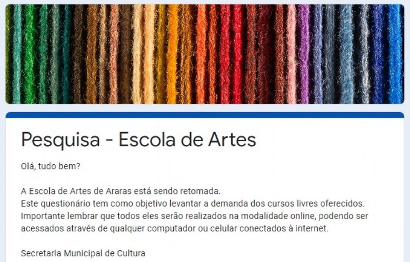 Aulas Gratuitas: Questionário virtual permite que usuário escolha cursos da Escola de Artes e Ofícios de Araras 